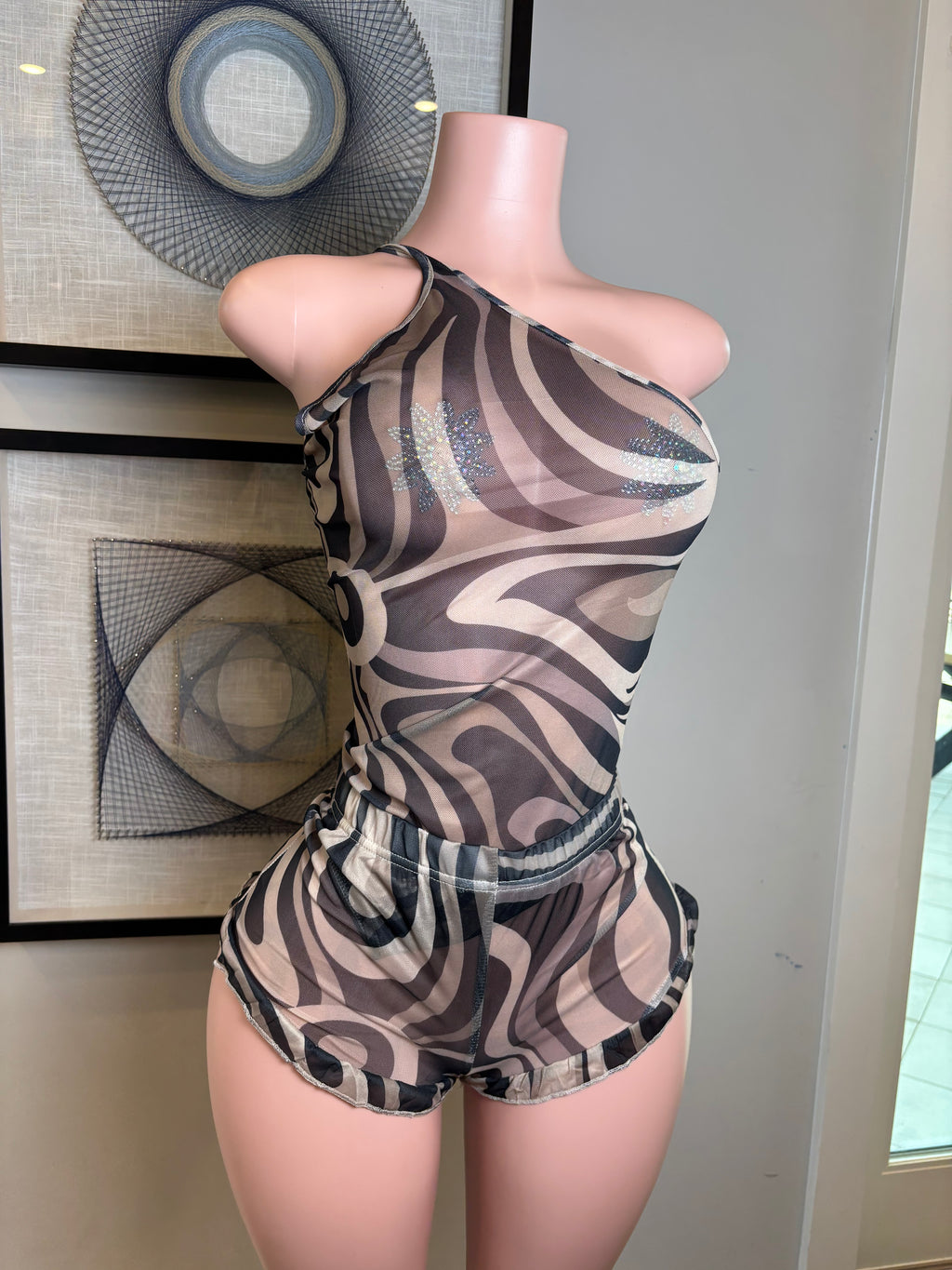 Mesh body suit / shorts set